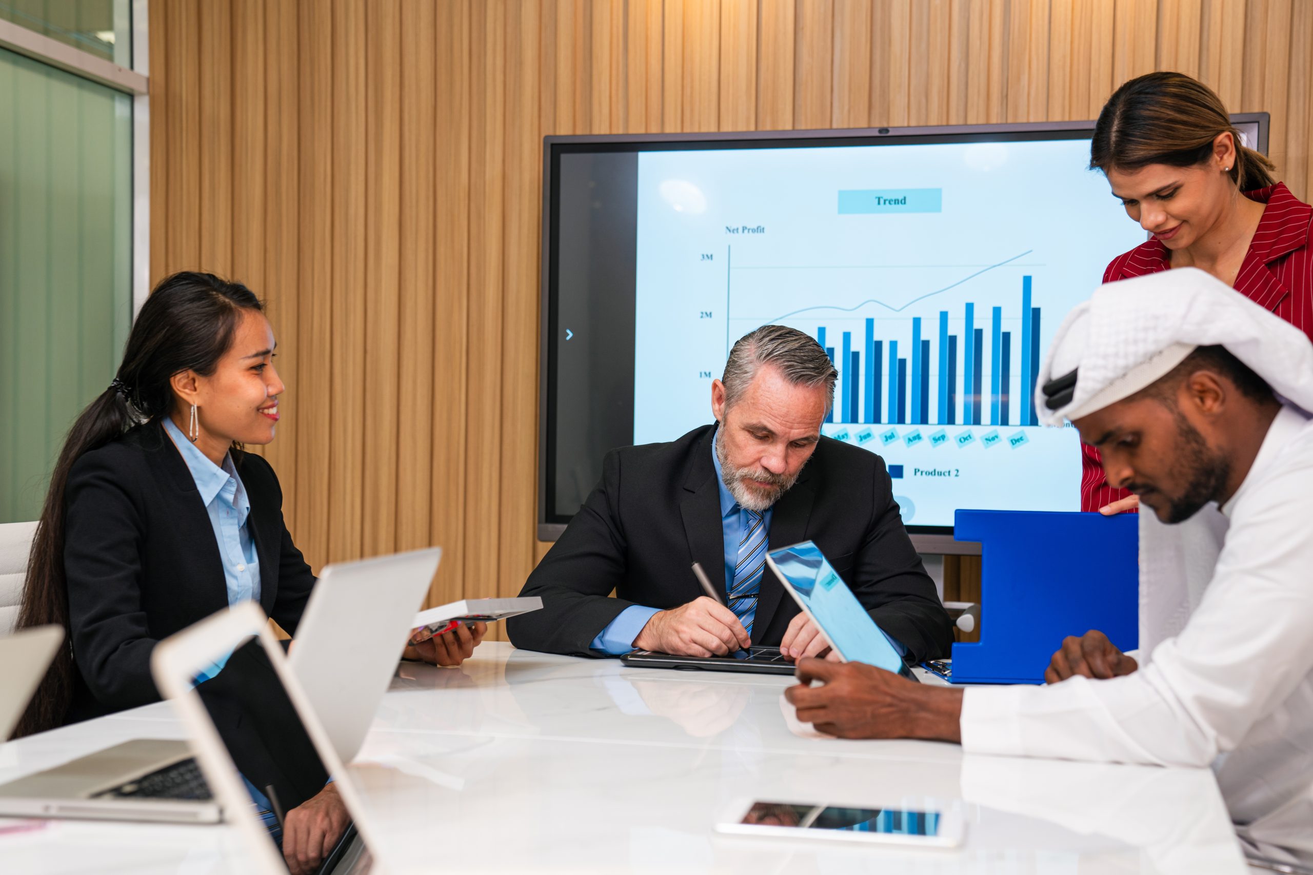 Multiracial business people having meeting and brainstorming.