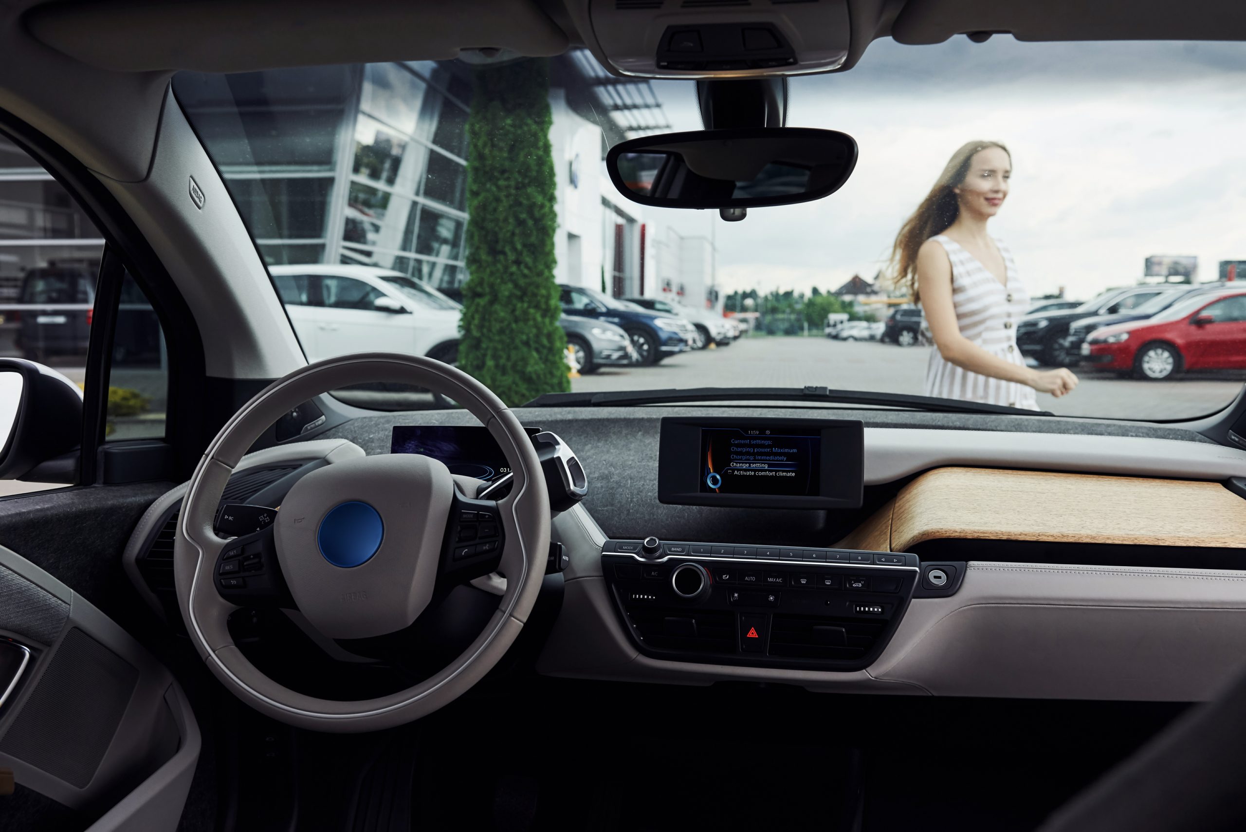 Inside of brand new modern electrical car