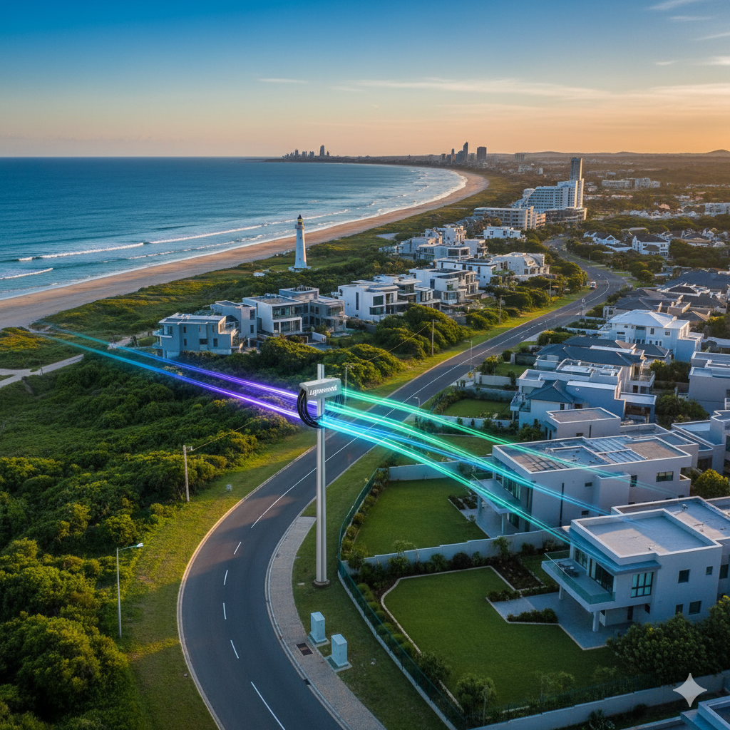 Lightstruck open-access fibre network infrastructure in a South African suburban landscape, connecting homes and businesses in Gauteng, KZN