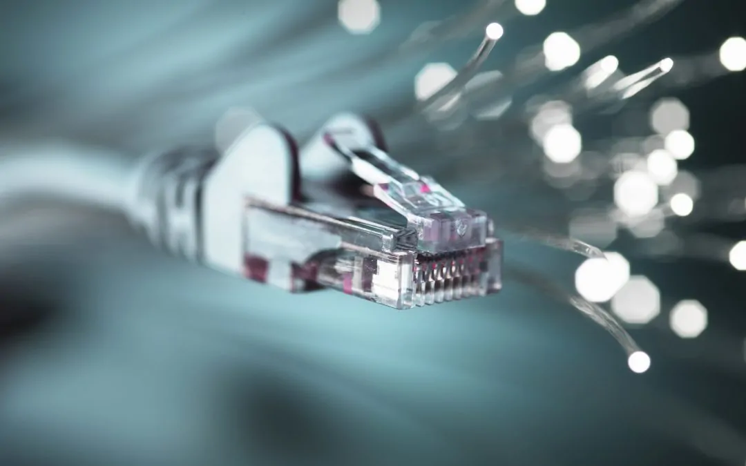 Internet network connector with fibre optics, close-up