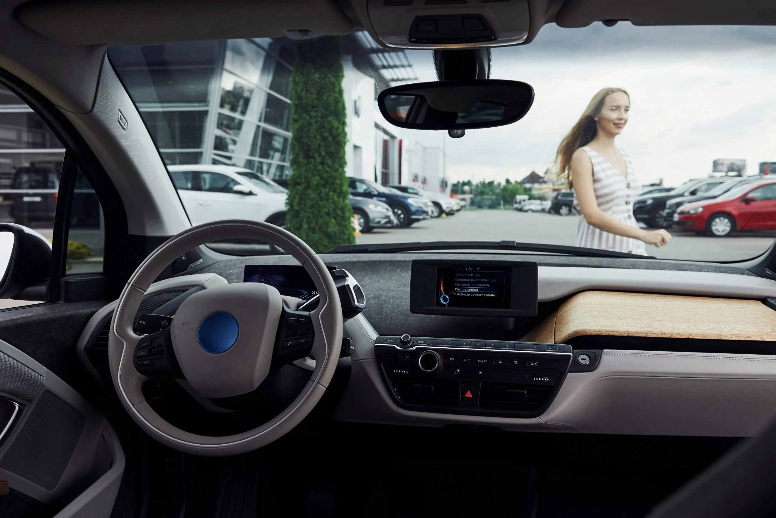 Inside of brand new modern electrical car
